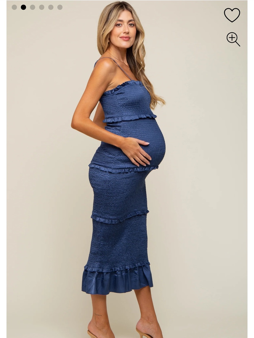 Smocked Ruffle Midi Dress in Denim Blue